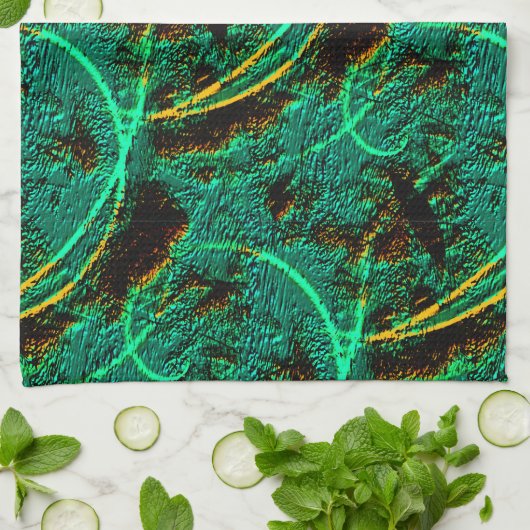 茶色のクレーターを持つ粗いテクスチャの濃い緑のシアン キッチンタオル (折り畳み)