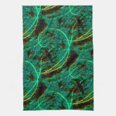 茶色のクレーターを持つ粗いテクスチャの濃い緑のシアン キッチンタオル (縦)
