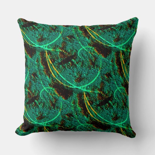 茶色のクレーターを持つ粗いテクスチャの濃い緑のシアン クッション (正面)