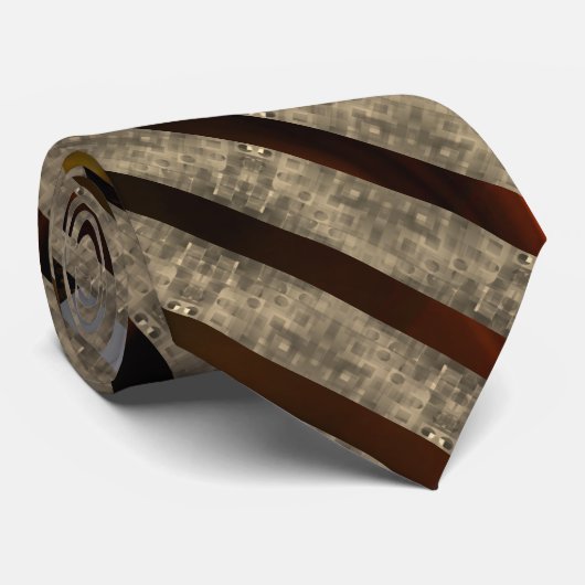茶色のクロスストライプの小さな正方形、サンゴの背景 ネクタイ (ロール)