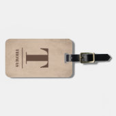 茶色のクールモノグラムはっきりしたテクスチャのベージュ ラゲッジタグ (正面横)