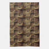 茶色のグラデーションの円を持つ正方形のレリーフ、 浮き彫り キッチンタオル (縦)