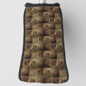 茶色のグラデーションの円を持つ正方形のレリーフ、 浮き彫り ゴルフヘッドカバー (回転90)