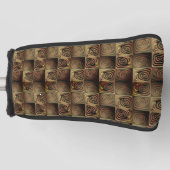 茶色のグラデーションの円を持つ正方形のレリーフ、 浮き彫り ゴルフヘッドカバー (正面)