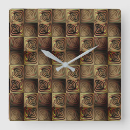 茶色のグラデーションの円を持つ正方形のレリーフ、 浮き彫り スクエア壁時計