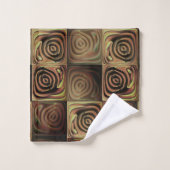 茶色のグラデーションの円を持つ正方形のレリーフ、 浮き彫り バスタオルセット (ウォッシュタオル)