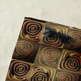 茶色のグラデーションの円を持つ正方形のレリーフ、 浮き彫り ビーチタオル