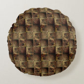 茶色のグラデーションの円を持つ正方形のレリーフ、 浮き彫り ラウンドクッション (正面)