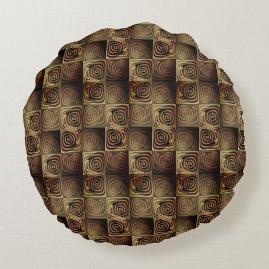 茶色のグラデーションの円を持つ正方形のレリーフ、 浮き彫り ラウンドクッション (裏面)