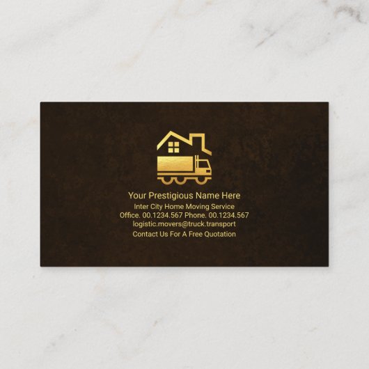 茶色のグランジ金ゴールド移動ボックス 名刺 (裏面)