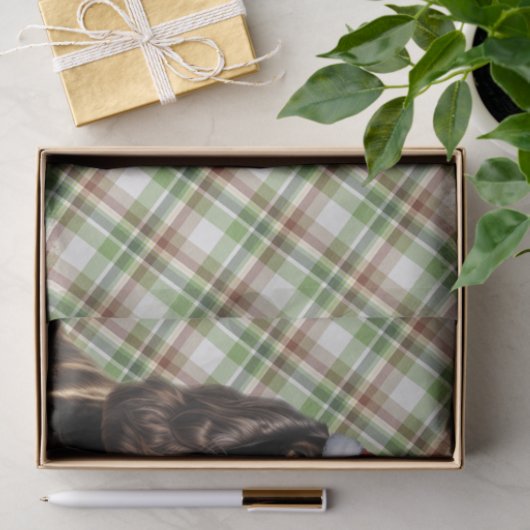 茶色のコッカースパニエル犬ドッグとプレイドクリスマス 薄葉紙 (ギフト)