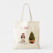 茶色のコッカー・スパニエル クリスマスの犬とツリー トートバッグ (裏面)