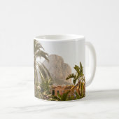 茶色のコンクリート建物の近くの緑のヤシ コーヒーマグカップ (正面右)