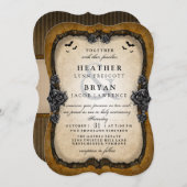 茶色のゴシックこうもりハロウィーンの結婚式のレセプションバック 招待状 (正面/裏面)