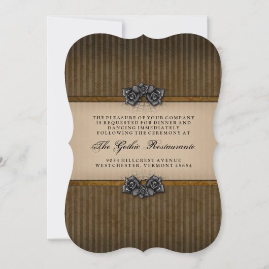 茶色のゴシックこうもりハロウィーンの結婚式のレセプションバック 招待状 (裏面)