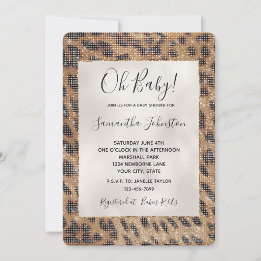 茶色のサファリキリン動物の輝く赤ちゃんシャワー 招待状 (正面)