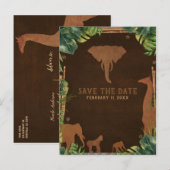 茶色のサファリジャングル動物園の動物たち セーブ・ザ・デート 案内ポストカード (正面/裏面)
