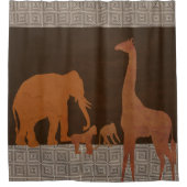 茶色のサファリジャングル動物 シャワーカーテン (正面)