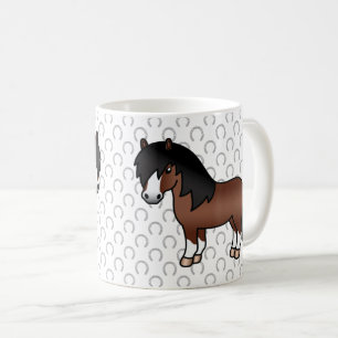 茶色のシェトランドポニーのかわいいキャラクターイラスト コーヒーマグカップ