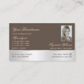 茶色のシルバーデコールバラの花とロゴと写真 名刺 (裏面)