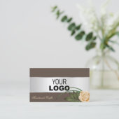 茶色のシルバーデコールバラの花とロゴと写真 名刺 (スタンド正面)