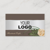 茶色のシルバーデコールバラの花とロゴと写真 名刺 (正面)