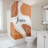 茶色のジオメトモダンリ抽象芸術シェイプパターン名 シャワーカーテン (インサイチュ)