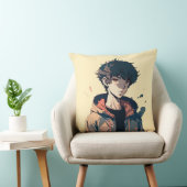 茶色のジャケットを着たおしゃれな漫画の少年 クッション (椅子)