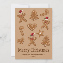 茶色のジンジャーブレッドのクリスマスクッキー シーズンカード