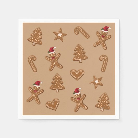茶色のジンジャーブレッドクリスマスクッキーの形状 スタンダードカクテルナプキン (正面)