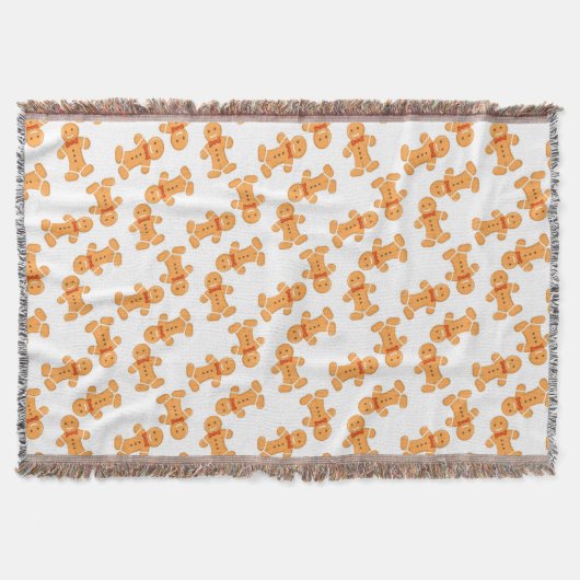 茶色のジンジャーブレッドマンオン白 スローブランケット (正面)