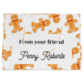 茶色のジンジャーブレッドマンオン白 ラージペーパーバッグ (正面)