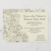 茶色のスケッチされた渦巻きアイボリー結婚の 招待状 (正面/裏面)