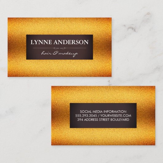 茶色のスタイリッシュラベル付き金ゴールドきらめく 名刺 (正面/裏面)