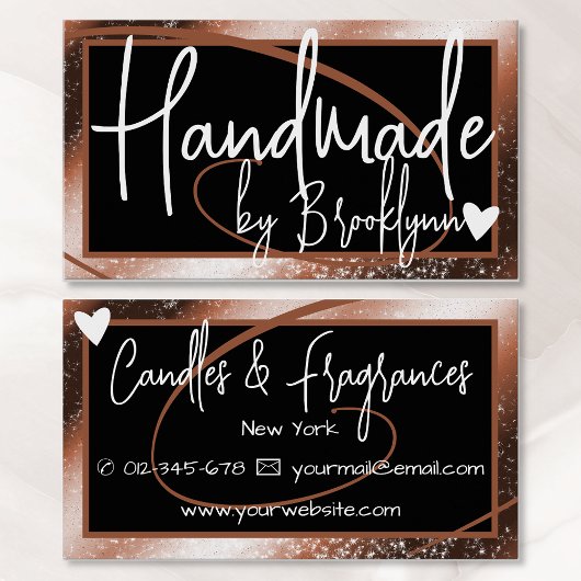 茶色のスタイリッシュ金ゴールドフレームハート名で手作り 名刺