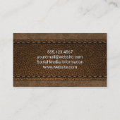 茶色のステッチされたレザーテクスチャ 名刺 (裏面)