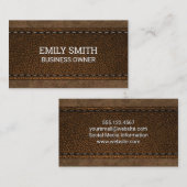 茶色のステッチされたレザーテクスチャ 名刺 (正面/裏面)