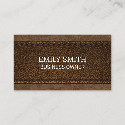 茶色のステッチされたレザーテクスチャ 名刺 (正面)