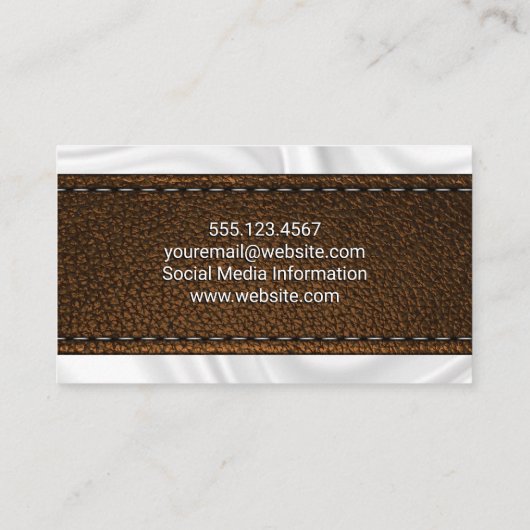 茶色のステッチされたレザーテクスチャ |絹のカーテン 名刺 (裏面)