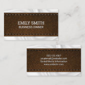 茶色のステッチされたレザーテクスチャ |絹のカーテン 名刺 (正面/裏面)
