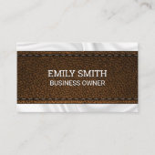 茶色のステッチされたレザーテクスチャ |絹のカーテン 名刺 (正面)