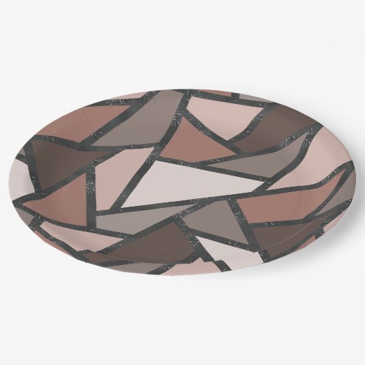 茶色のステンドグラス模様の色合い ペーパープレート (アングル)