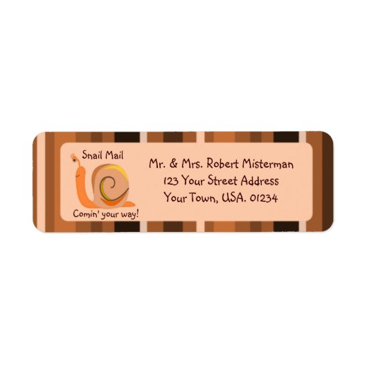 茶色のストライプカタツムリ差出人住所ラベル ラベル (正面)
