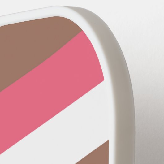 茶色のストライプピンク色の白に合わせたパターン ピックルボールラケット (左詳細)