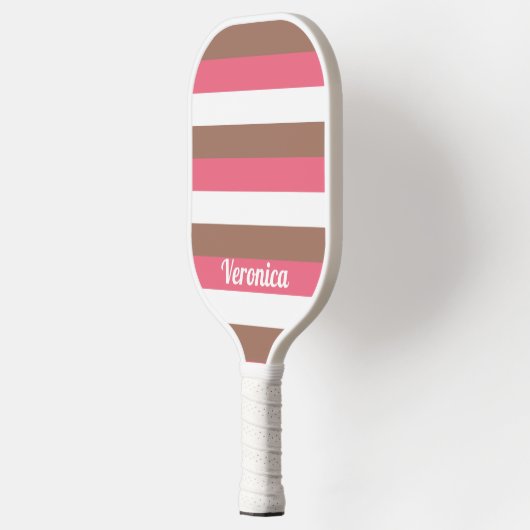 茶色のストライプピンク色の白に合わせたパターン ピックルボールラケット (左)