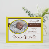 茶色のストライプ黄色の出産のお知らせ 案内状 (スタンド正面)