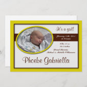 茶色のストライプ黄色の出産のお知らせ 案内状 (正面/裏面)