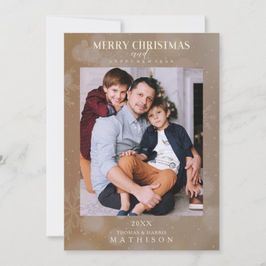 茶色のスノーフレークのクリスマスモダンのカスタム写真 (正面)