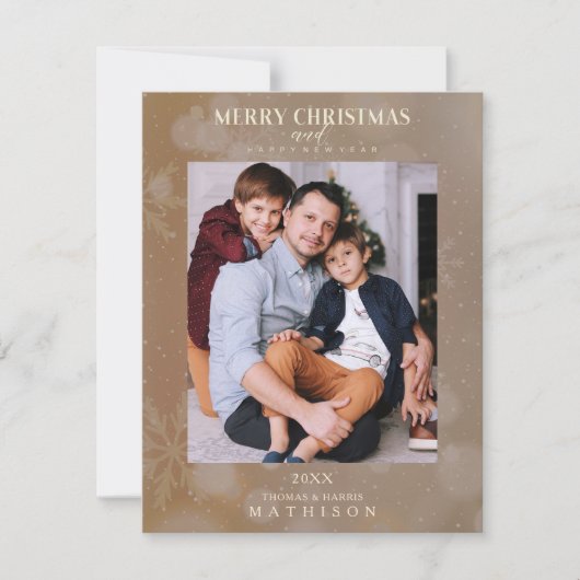 茶色のスノーフレークのクリスマスモダンのカスタム写真 (正面)