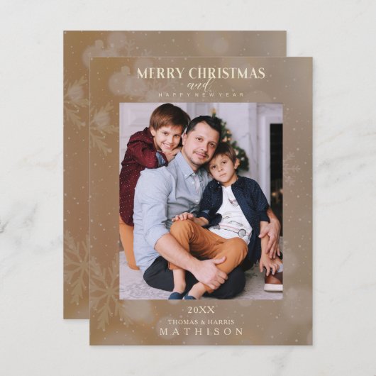 茶色のスノーフレークのクリスマスモダンのカスタム写真 (正面/裏面)